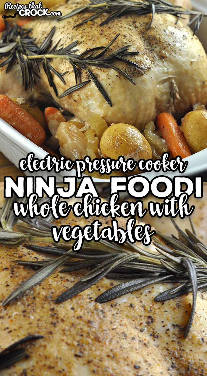 Does a complete chicken dinner that is done in less than an hour sound good? Check out this Ninja Foodi Whole Chicken with Vegetables recipe.
