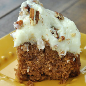 It's August and around here that means we have an abundance of zucchini. So, that means it is time for our family's absolutely favorite crock pot zucchini recipe from childhood: a sweet, super moist cake-like dessert with an incredible thick cream cheese icing.