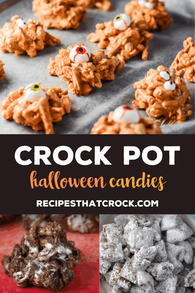 Here are Five Easy Homemade Crock Pot Halloween Candies to Try This Year from fun Monster Munch to the old fashioned "puppy chow" that folks now call Muddy Buddies to Rocky Road and Million Dollar Candies and the traditional Crock Pot Candy, there is a Halloween TREAT for everyone!