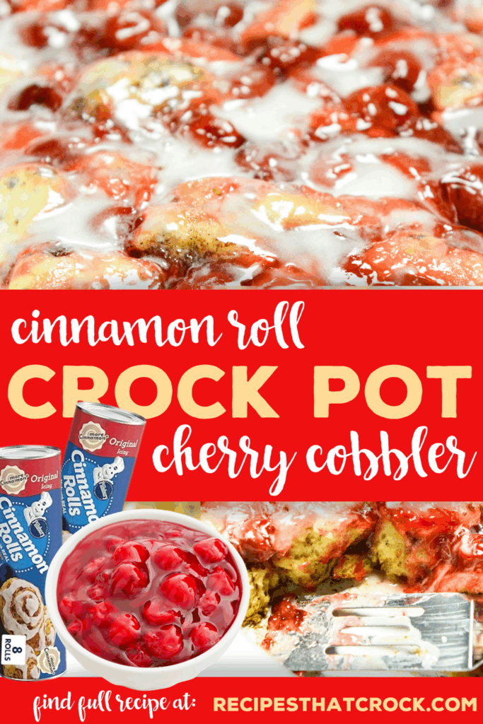 Our Cinnamon Roll Crock Pot Cherry Cobbler is so good you will NOT believe it only has two simple ingredients. This is a fantastic sweet treat for breakfast or dessert and is impressive enough for the holidays! No one will know how easy it was to throw together!