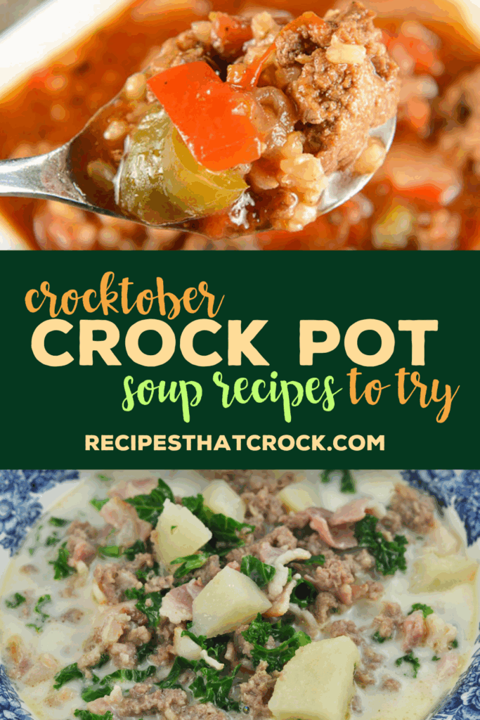 Are you looking for tried and true crock pot soup recipes to try this Crocktober? We have collected our most loved Easy Crocktober Crock Pot Soup Recipes for you to try! These soups have been kitchen tested and are popular for a reason! Stuffed Pepper Soup, Easy Taco Soup, Classic Chicken Noodle and our popular Pizza Soup and more!