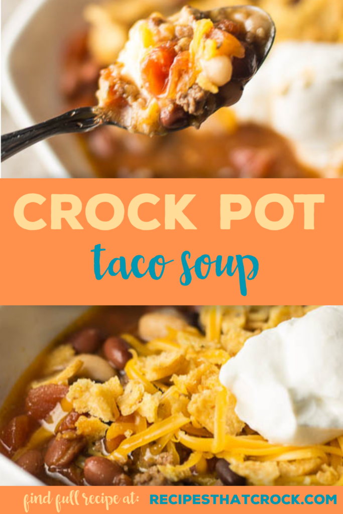 Are you looking for a great crock pot taco soup? This recipe has the perfect combination of beans, tomatoes and meat in a savory, flavorful tomato base.