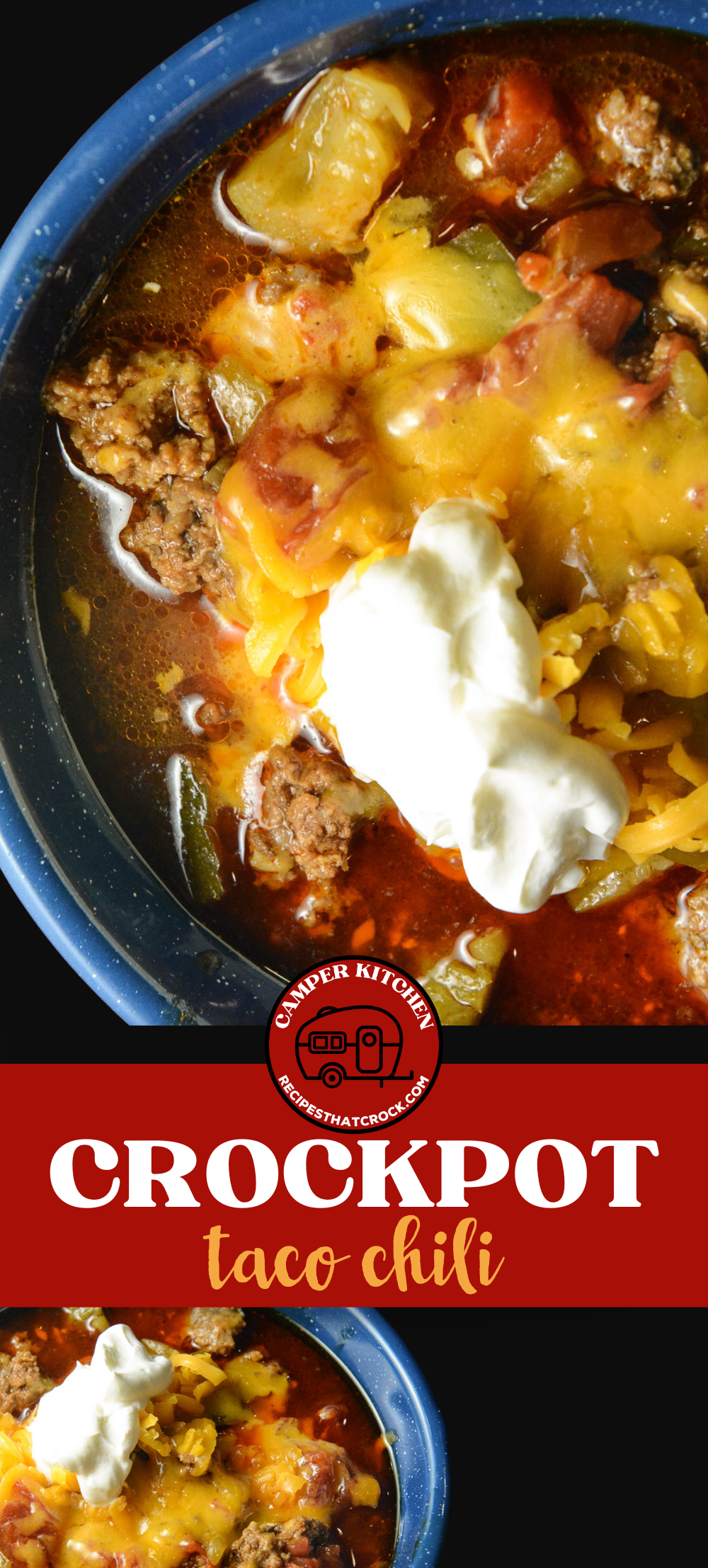 Camp dinner just got a serious upgrade! This Crockpot Taco Chili is one of the best camping chili recipes you'll ever make. Hearty ground beef, bold taco seasoning, zucchini, peppers and tomatoes all slow cooked to perfection. Prep your ingredients at home, pack them up and enjoy a warm, satisfying meal around the campfire. Works great in a portable slow cooker or dutch oven! Save this easy camping meal idea for your next outdoor adventure. #CampingFood #CampingMeals #CampingRecipes #OutdoorCooking #CampfireCooking #CampDinner #EasyCampingMeals #CrockpotCamping #SlowCookerCamping #HikingFood