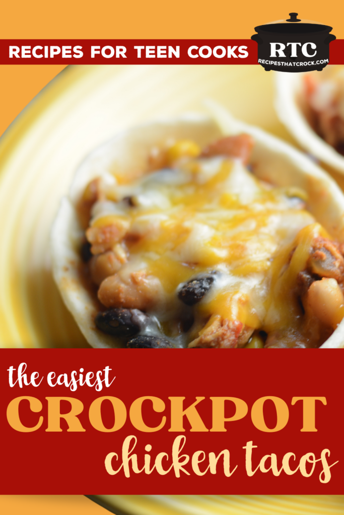 Are you looking for recipes your teen can make on their own? Start here! The Easiest Crockpot Chicken Tacos Ever is the perfect beginner recipe for teens. With just 5 minutes of prep and a handful of simple ingredients the slow cooker does all the work. This dump-and-go meal is so delicious that everyone will be asking for seconds (and asking your teen for the recipe!). A great way to build kitchen confidence and get kids excited about cooking. Perfect for busy weeknights too!